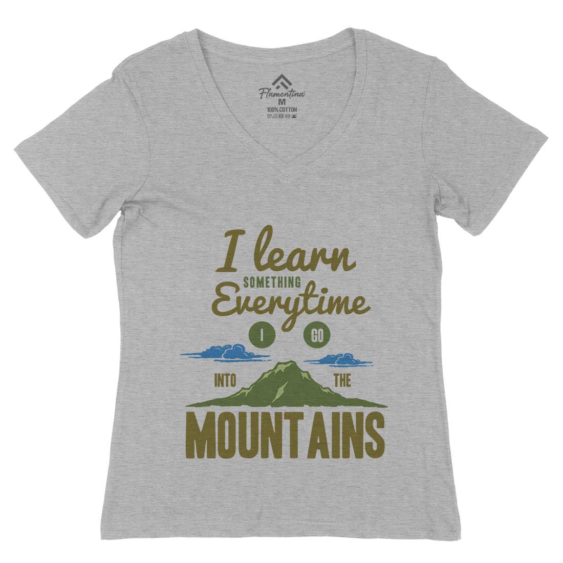 Learn From The Mountains Womens Organic V-Neck T-Shirt Nature A335