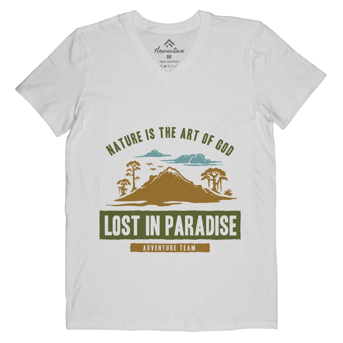 Lost In Paradise Mens Organic V-Neck T-Shirt Nature A339