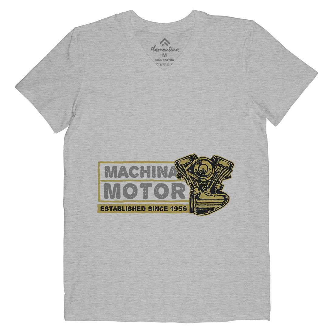 Machina Motor Mens Organic V-Neck T-Shirt Motorcycles A340