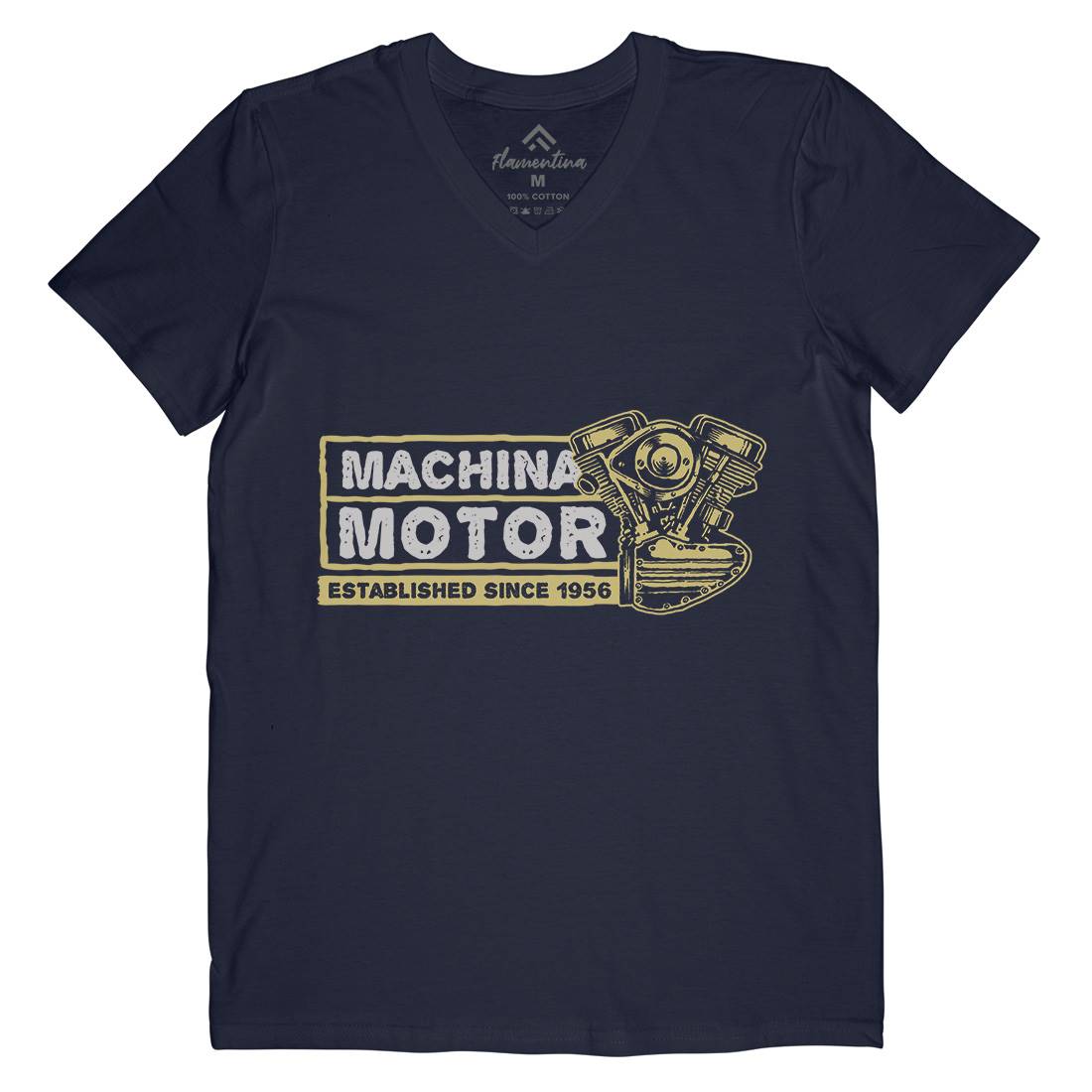 Machina Motor Mens Organic V-Neck T-Shirt Motorcycles A340
