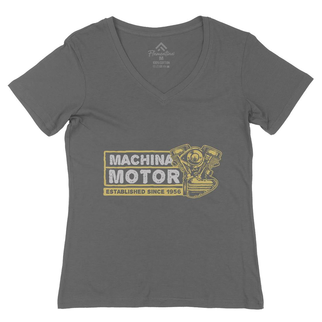 Machina Motor Womens Organic V-Neck T-Shirt Motorcycles A340