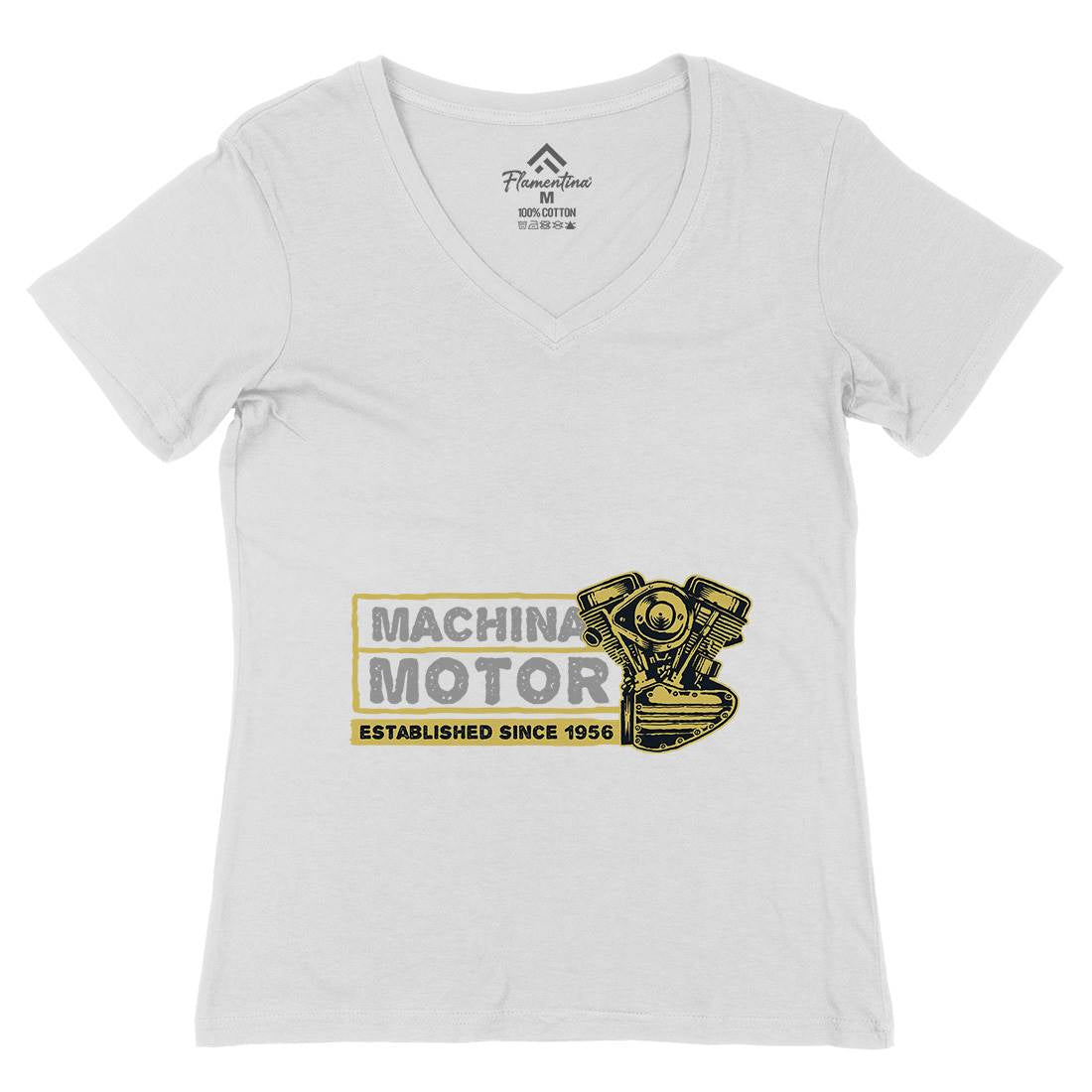 Machina Motor Womens Organic V-Neck T-Shirt Motorcycles A340