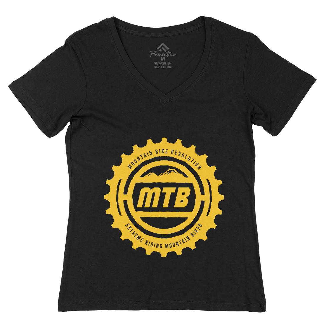 Mountain Bike Womens Organic V-Neck T-Shirt Bikes A349