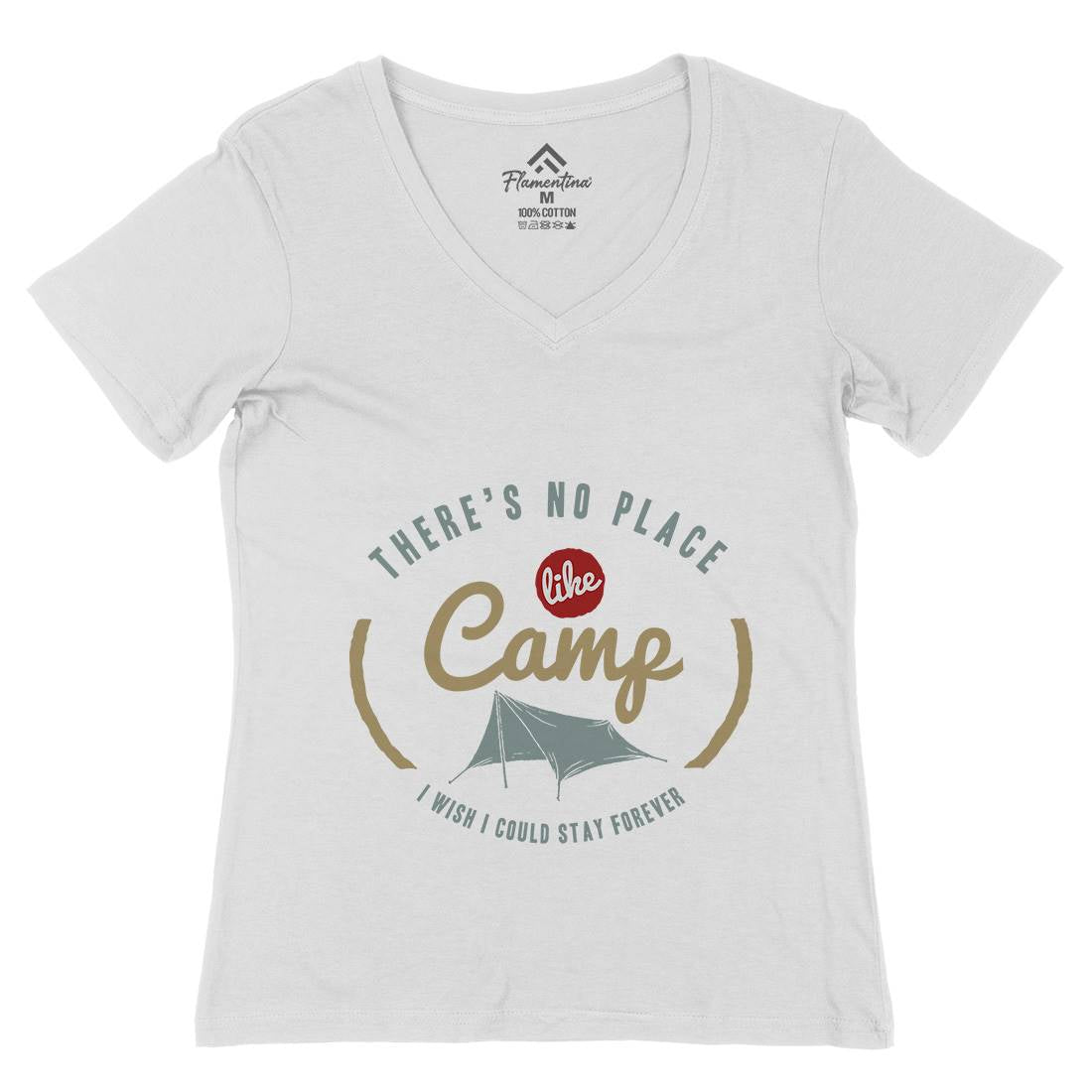 No Place Like Camp Womens Organic V-Neck T-Shirt Nature A353