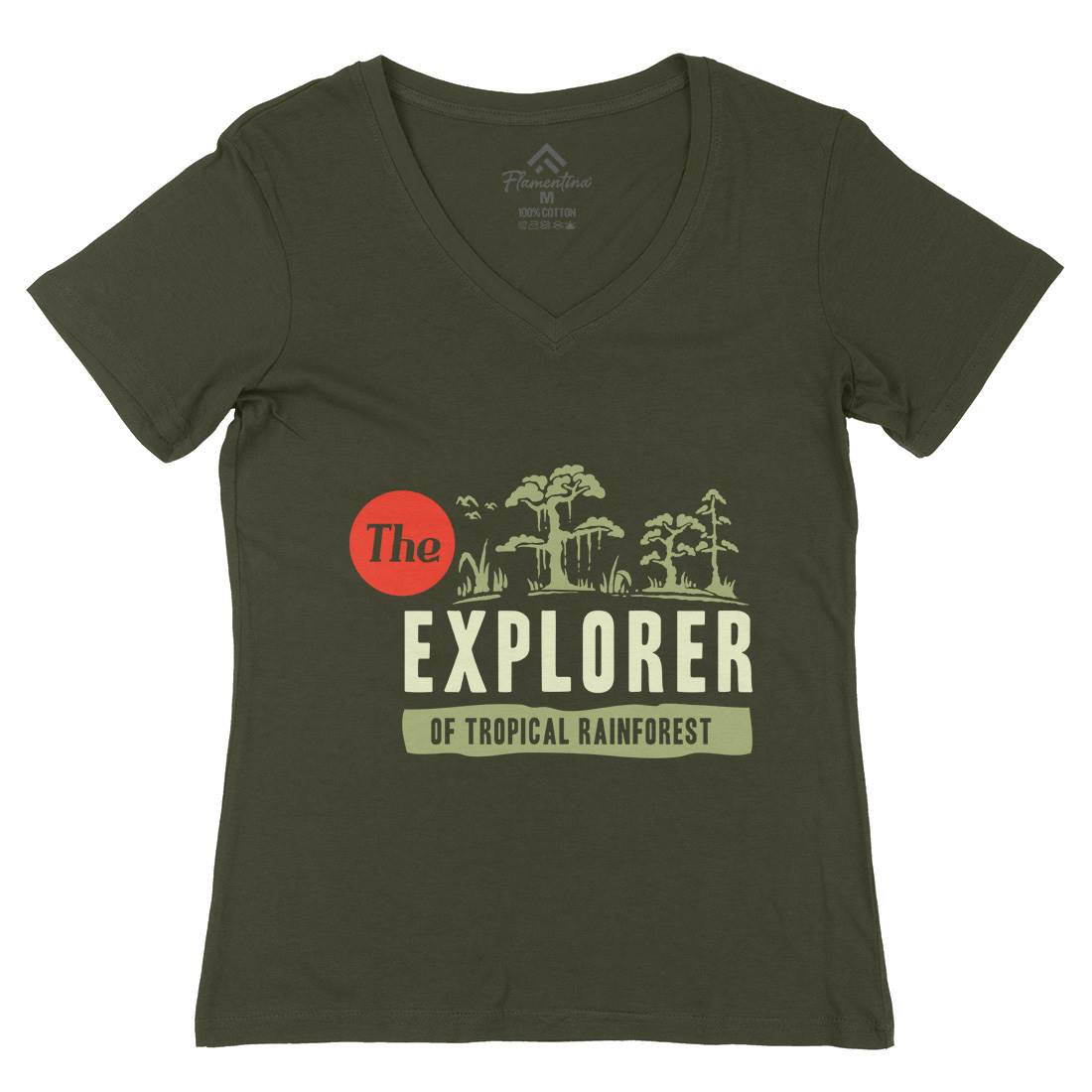 Rainforest Explorer Womens Organic V-Neck T-Shirt Nature A363