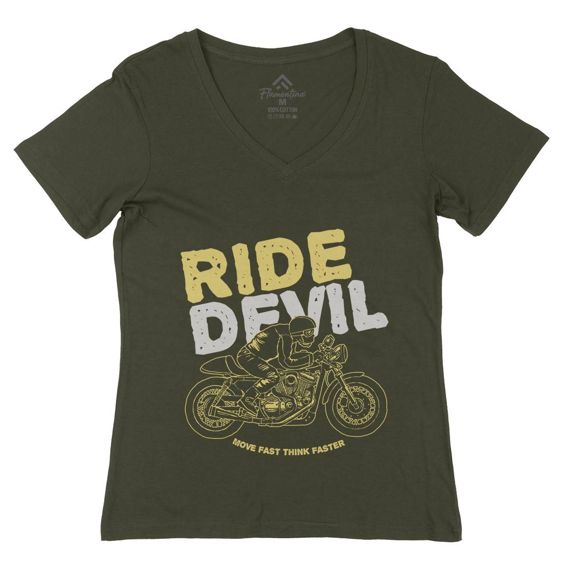Ride Devil Womens Organic V-Neck T-Shirt Motorcycles A364