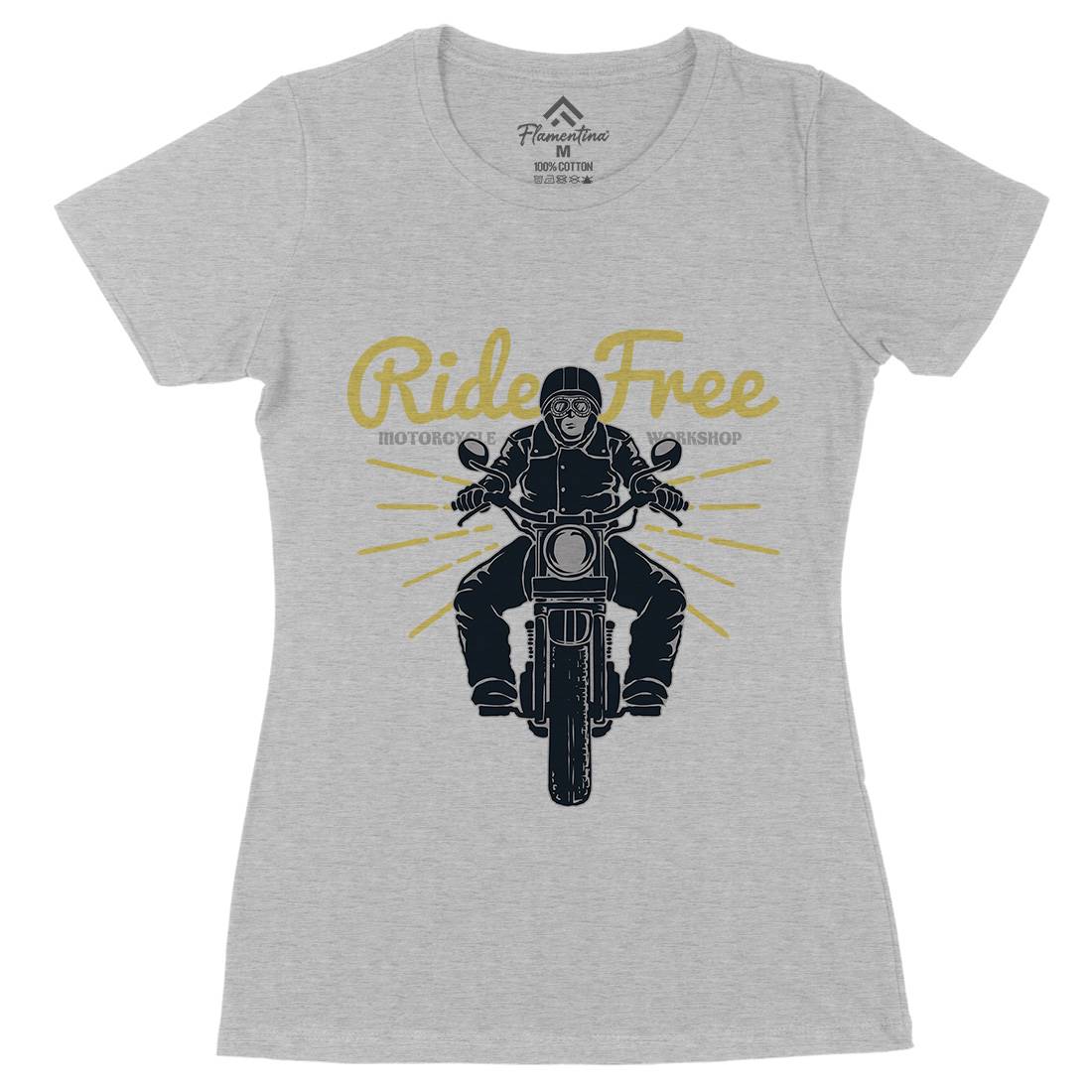 Ride Free Womens Organic Crew Neck T-Shirt Motorcycles A365