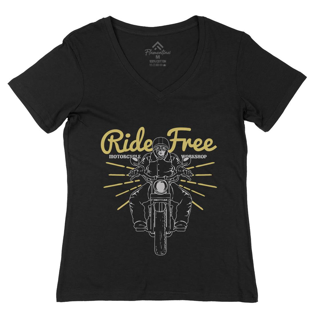 Ride Free Womens Organic V-Neck T-Shirt Motorcycles A365