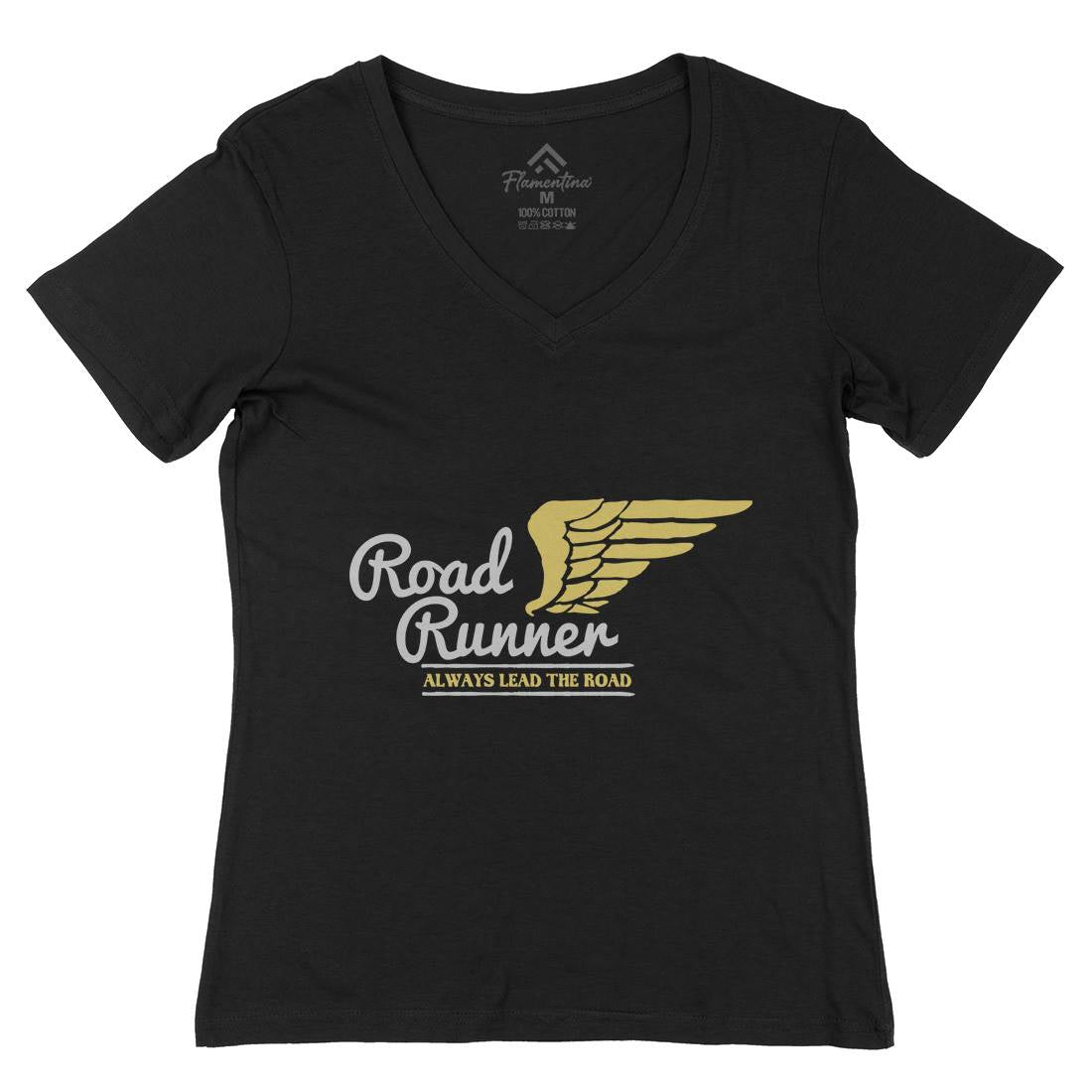 Road Runner Womens Organic V-Neck T-Shirt Motorcycles A366