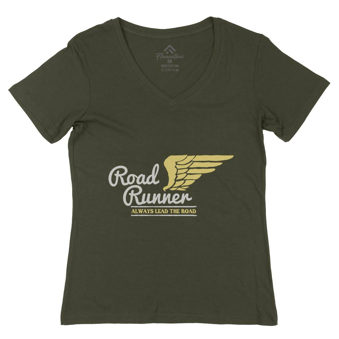 Road Runner Womens Organic V-Neck T-Shirt Motorcycles A366