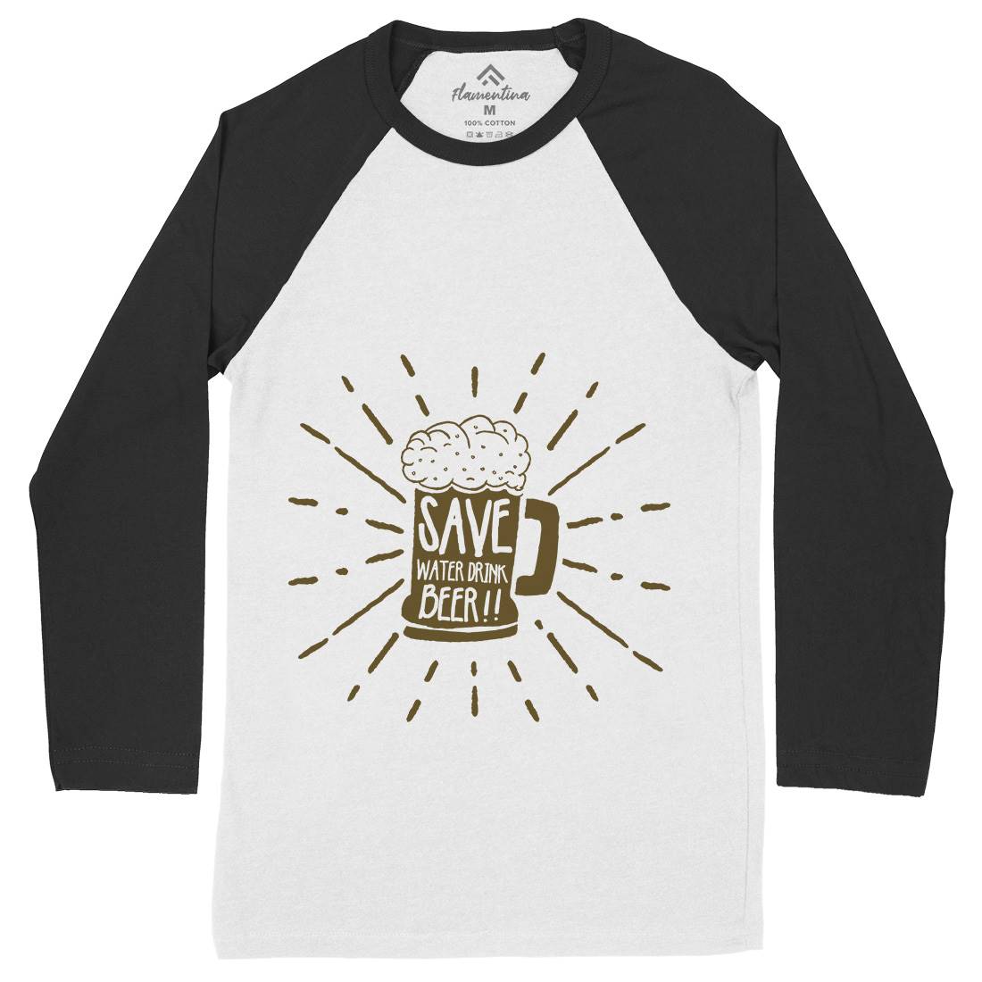 Save Water Mens Long Sleeve Baseball T-Shirt Drinks A368