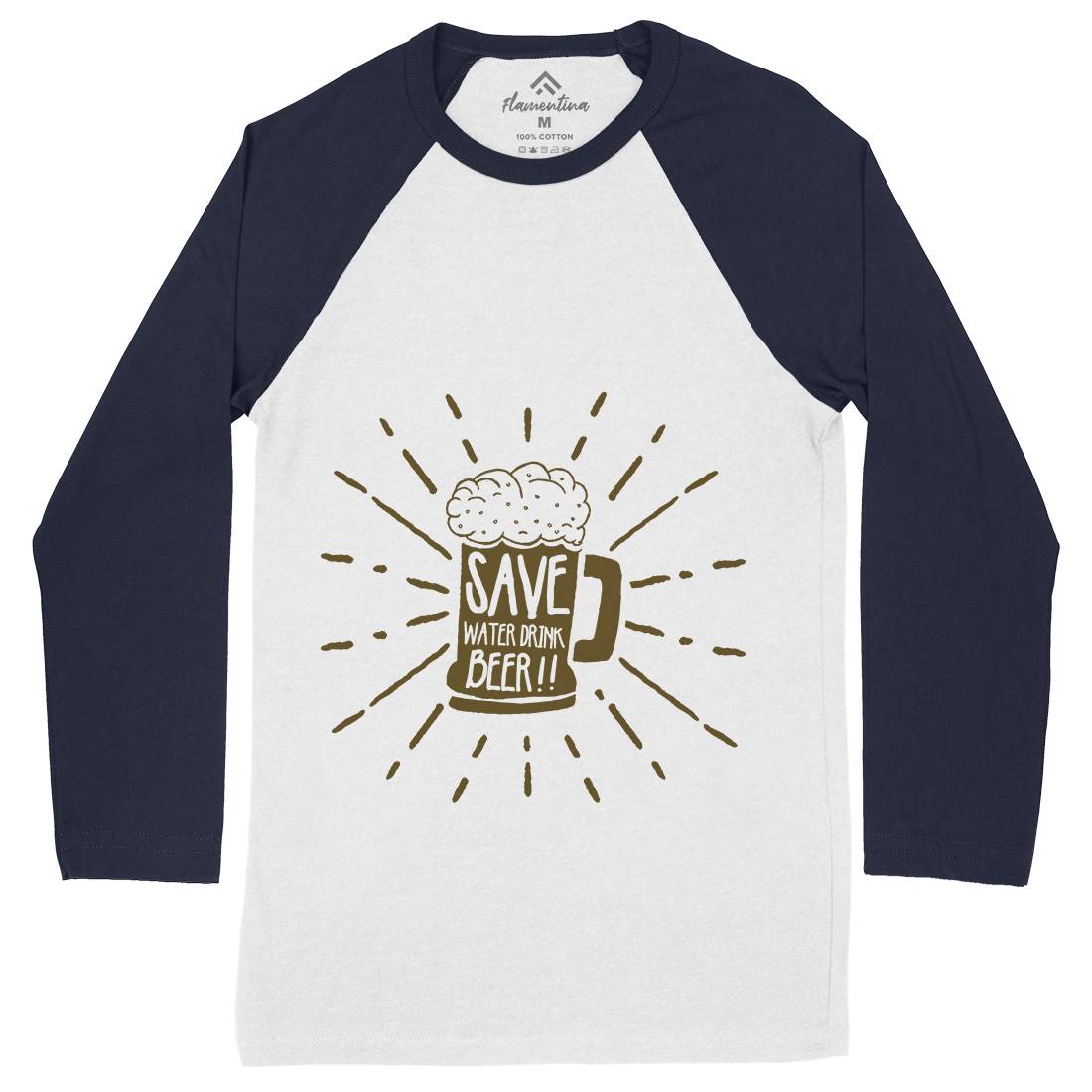 Save Water Mens Long Sleeve Baseball T-Shirt Drinks A368