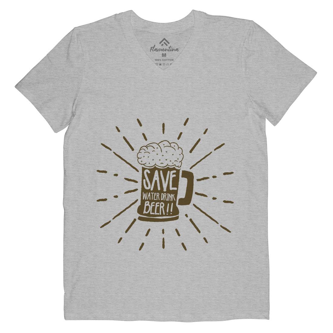 Save Water Mens Organic V-Neck T-Shirt Drinks A368