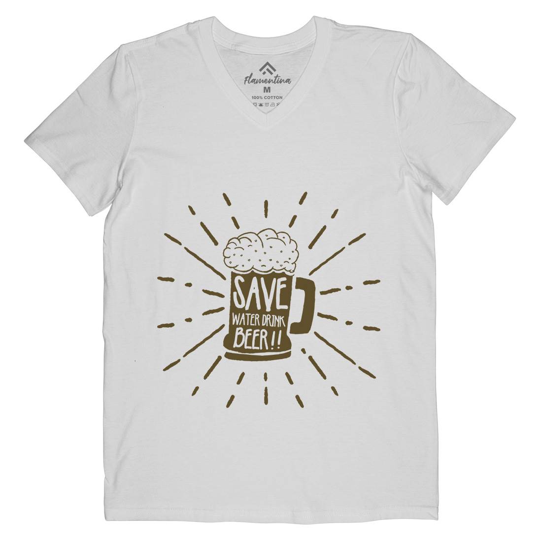 Save Water Mens Organic V-Neck T-Shirt Drinks A368