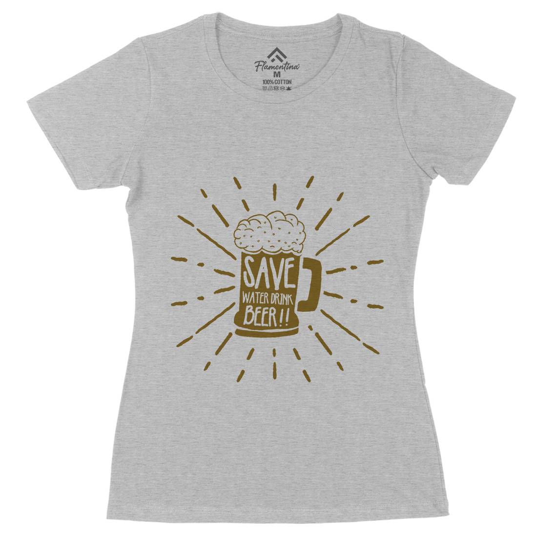 Save Water Womens Organic Crew Neck T-Shirt Drinks A368