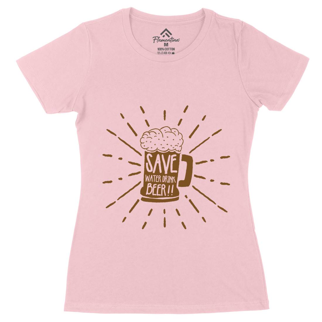 Save Water Womens Organic Crew Neck T-Shirt Drinks A368