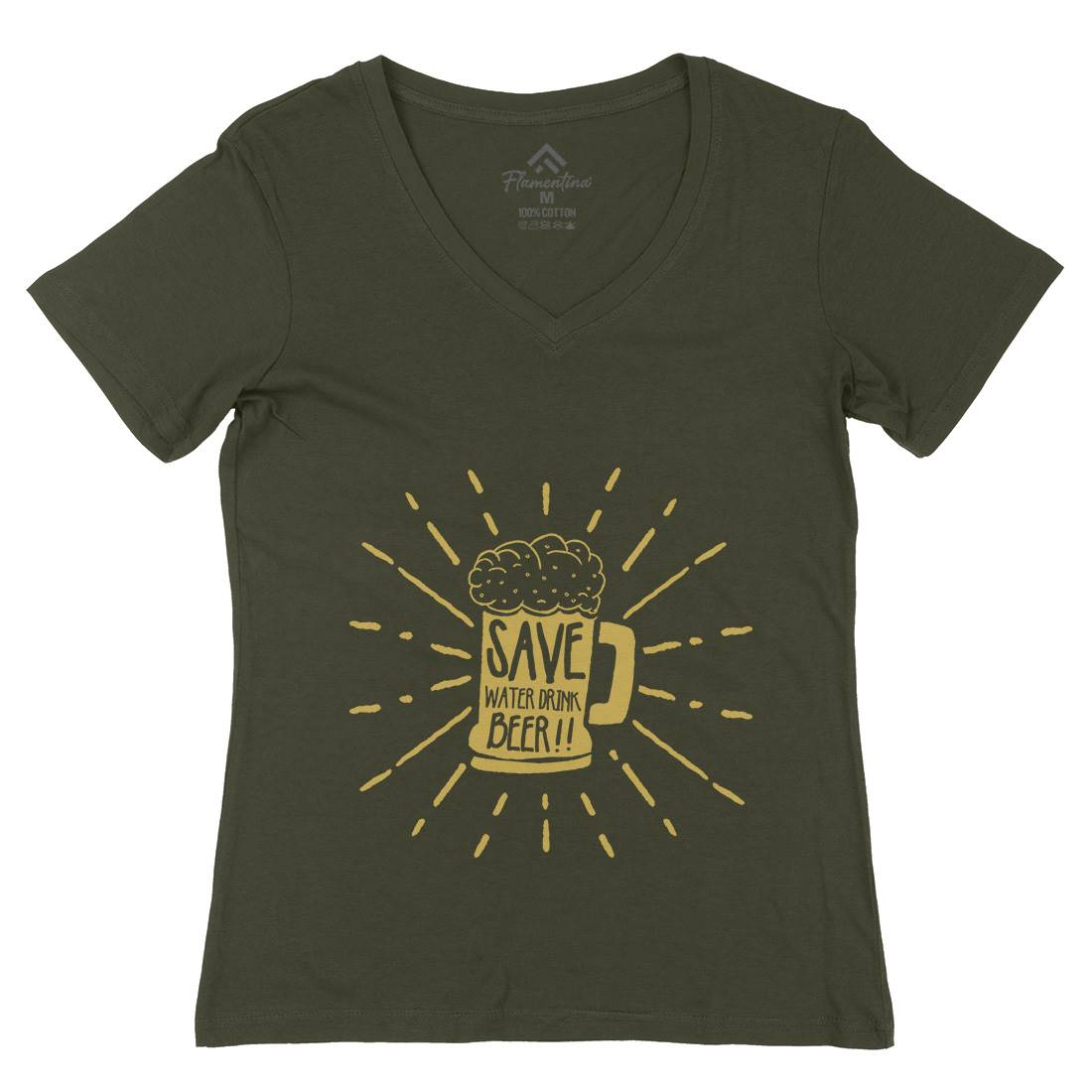 Save Water Womens Organic V-Neck T-Shirt Drinks A368