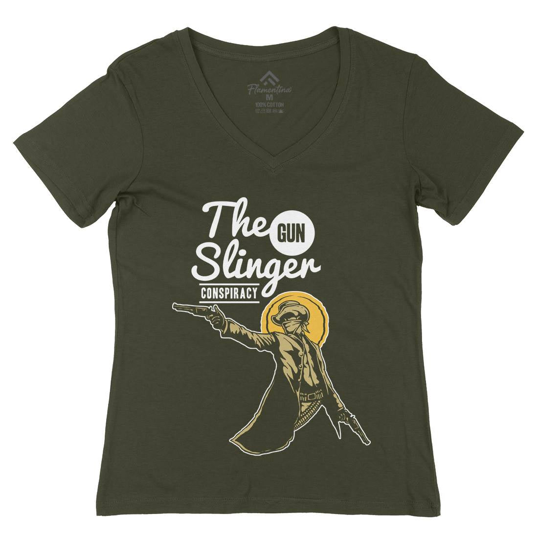 Gun Slinger Womens Organic V-Neck T-Shirt American A380