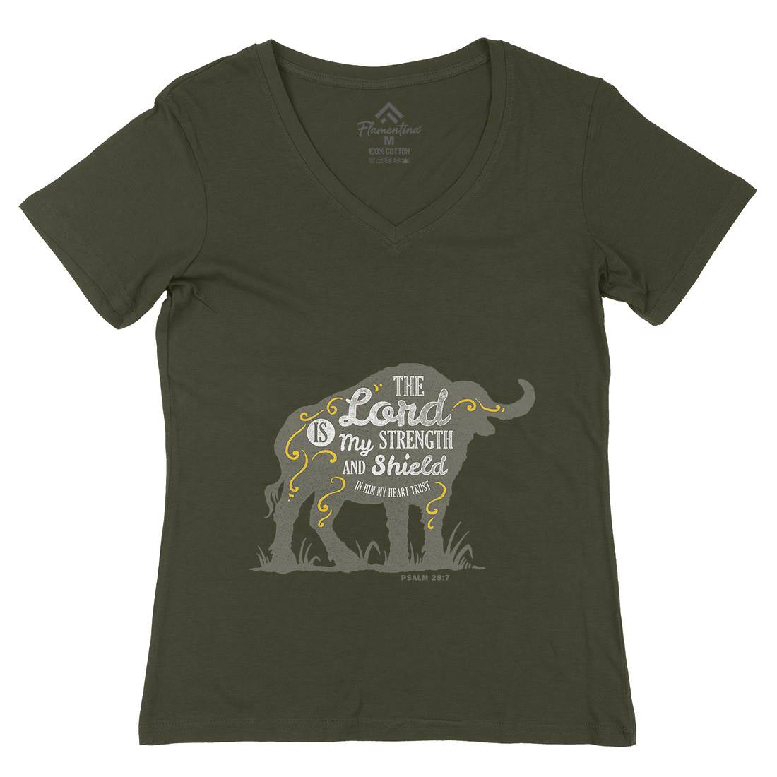 Lord Is My Strength Womens Organic V-Neck T-Shirt Religion A383