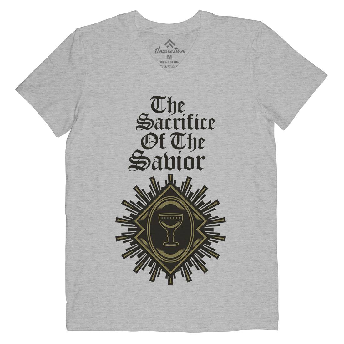 Sacrifice Of The Saviour Mens Organic V-Neck T-Shirt Religion A385