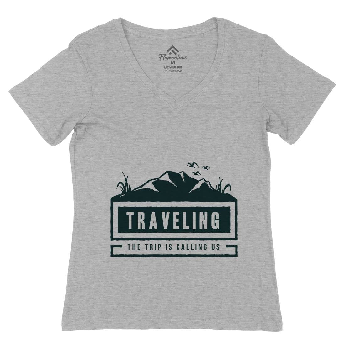 Traveling Outdoor Womens Organic V-Neck T-Shirt Nature A389