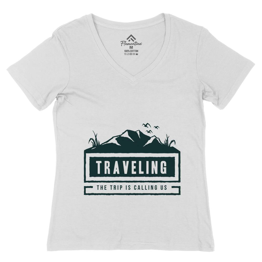 Traveling Outdoor Womens Organic V-Neck T-Shirt Nature A389