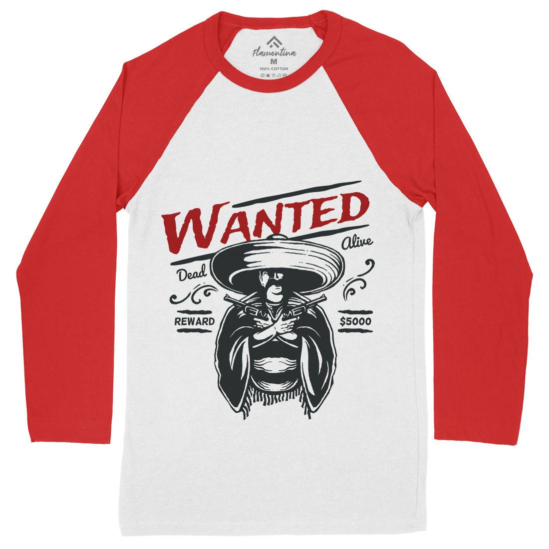 Wanted Mens Long Sleeve Baseball T-Shirt American A391
