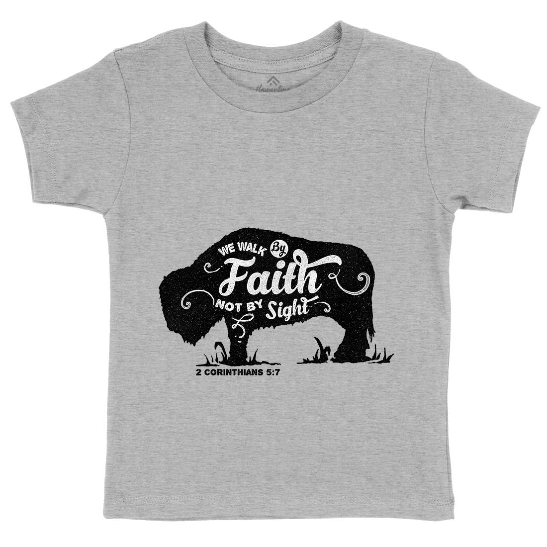We Walk By Faith Kids Crew Neck T-Shirt Religion A392