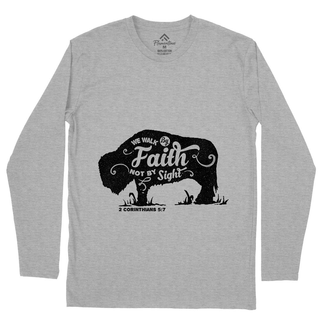 We Walk By Faith Mens Long Sleeve T-Shirt Religion A392