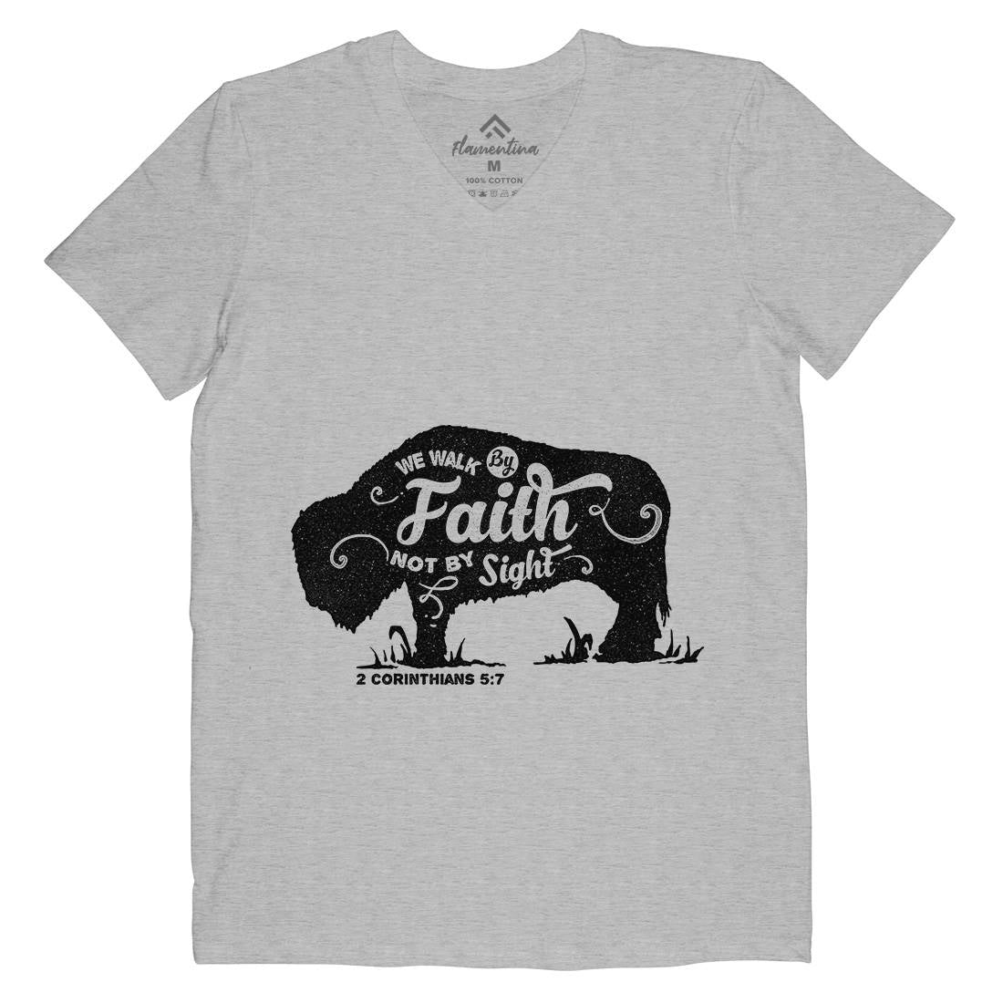 We Walk By Faith Mens V-Neck T-Shirt Religion A392