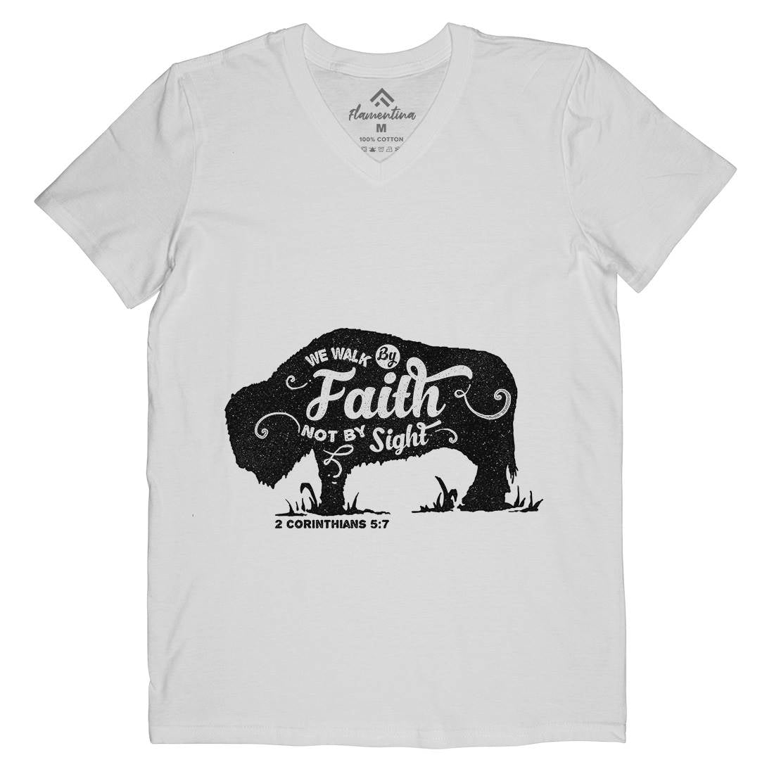 We Walk By Faith Mens V-Neck T-Shirt Religion A392