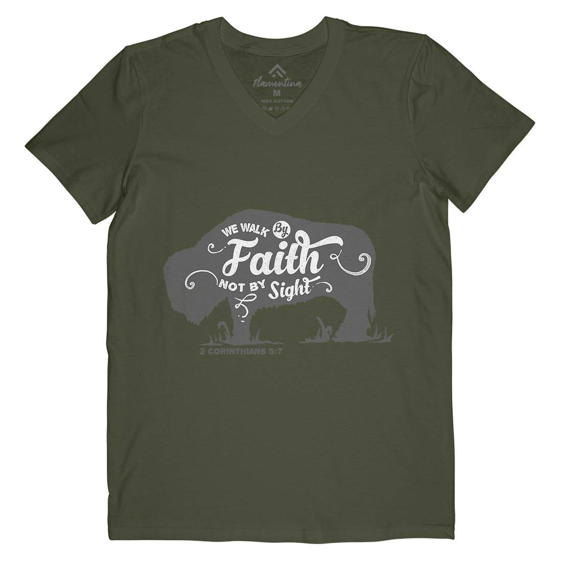 We Walk By Faith Mens Organic V-Neck T-Shirt Religion A392