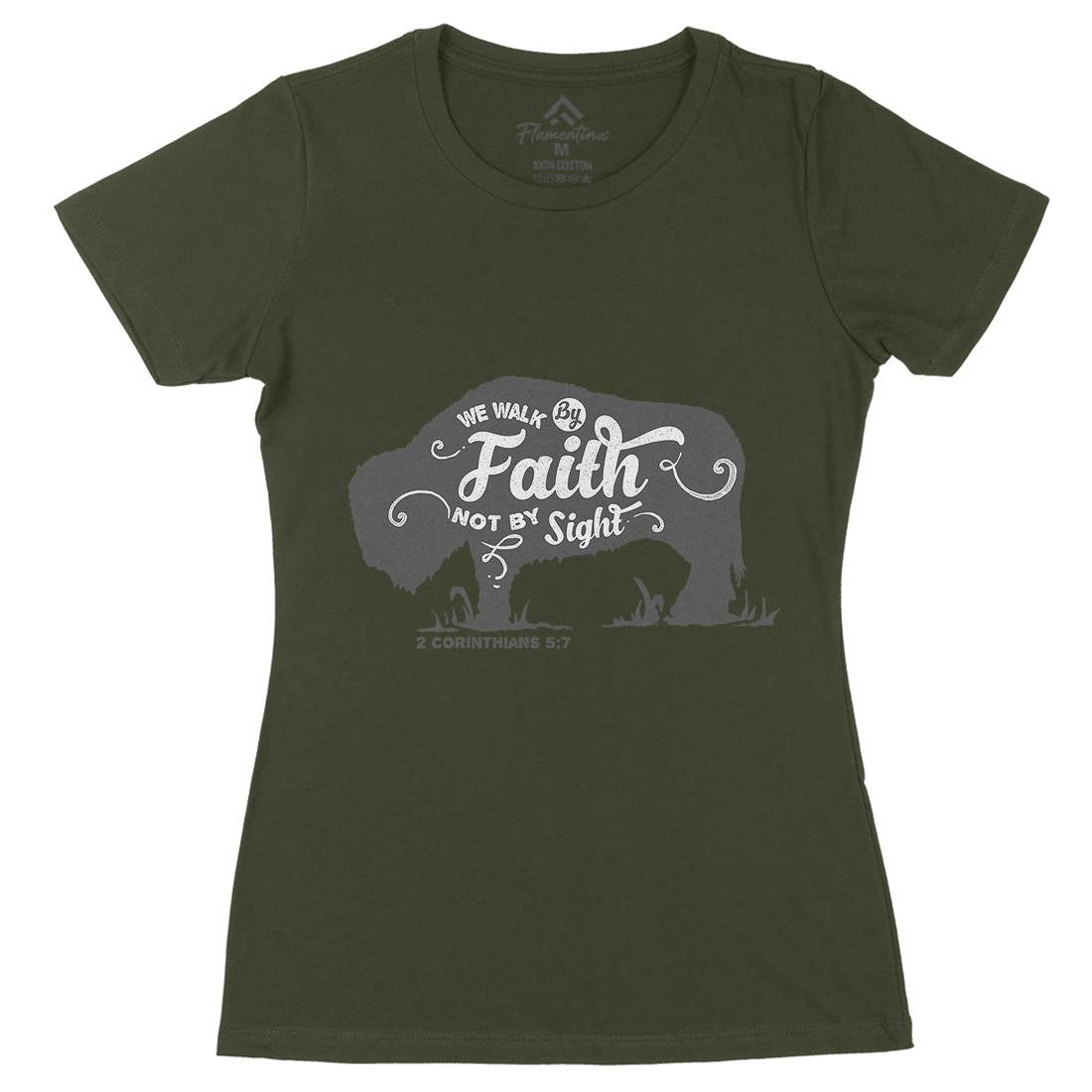 We Walk By Faith Womens Organic Crew Neck T-Shirt Religion A392