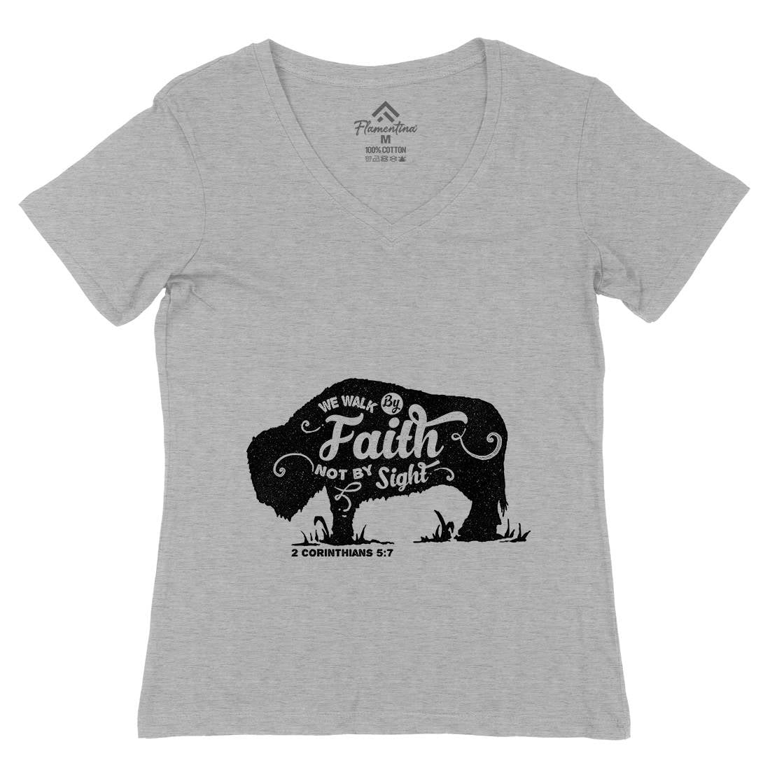 We Walk By Faith Womens Organic V-Neck T-Shirt Religion A392