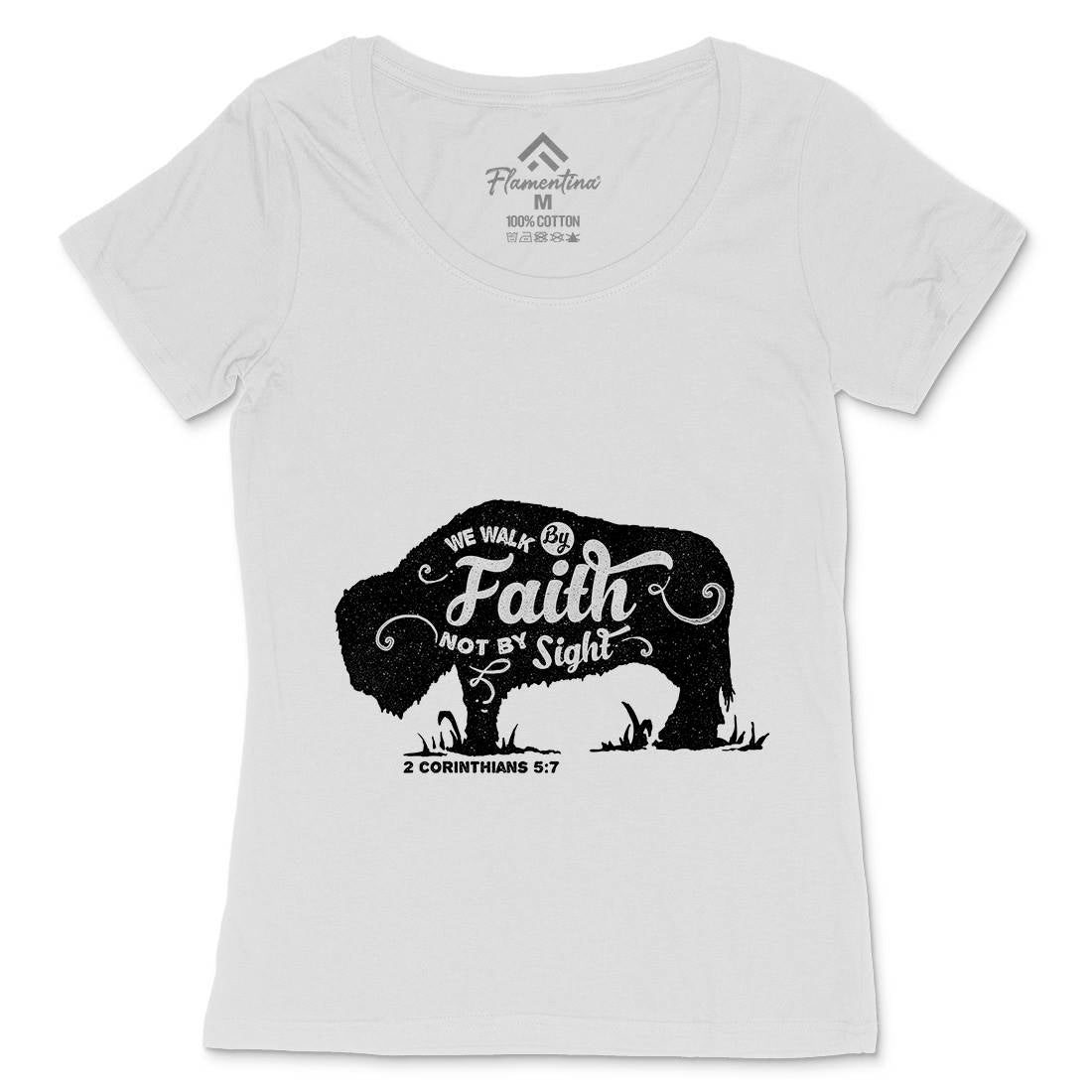 We Walk By Faith Womens Scoop Neck T-Shirt Religion A392