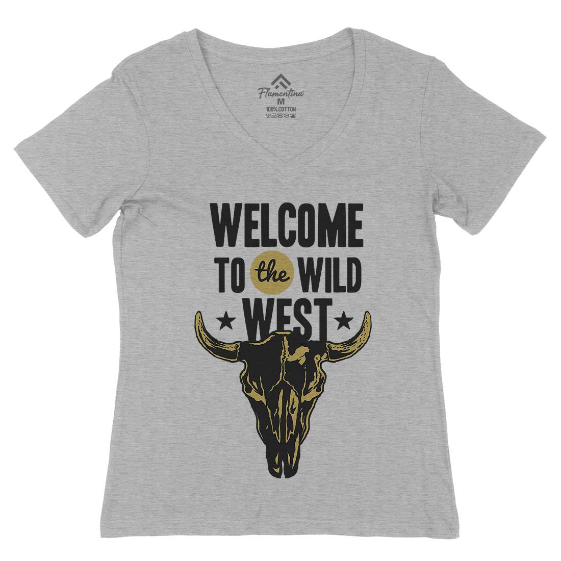 Welcome To The Wild West Womens Organic V-Neck T-Shirt American A393