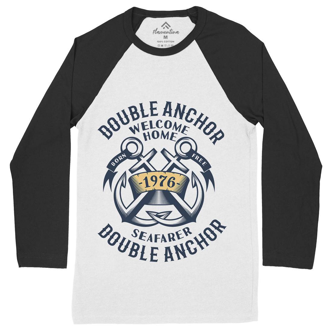 Double Anchor Mens Long Sleeve Baseball T-Shirt Navy A400