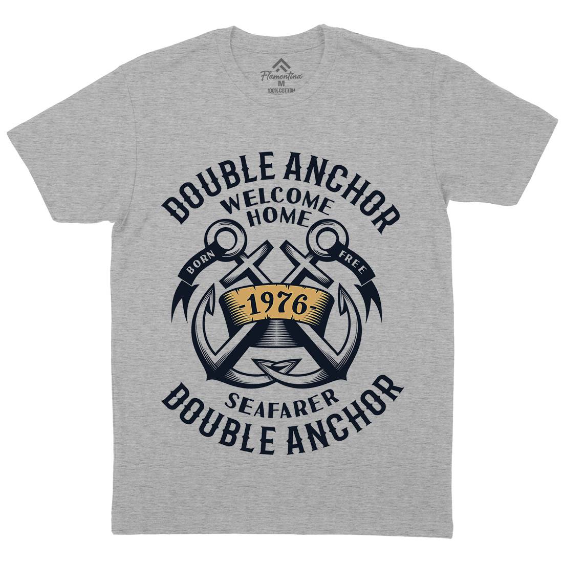 Double Anchor Mens Organic Crew Neck T-Shirt Navy A400