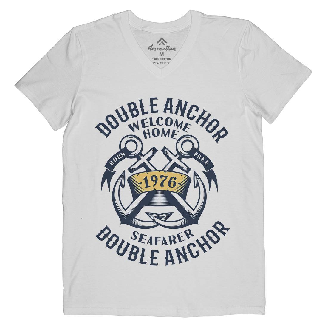 Double Anchor Mens V-Neck T-Shirt Navy A400