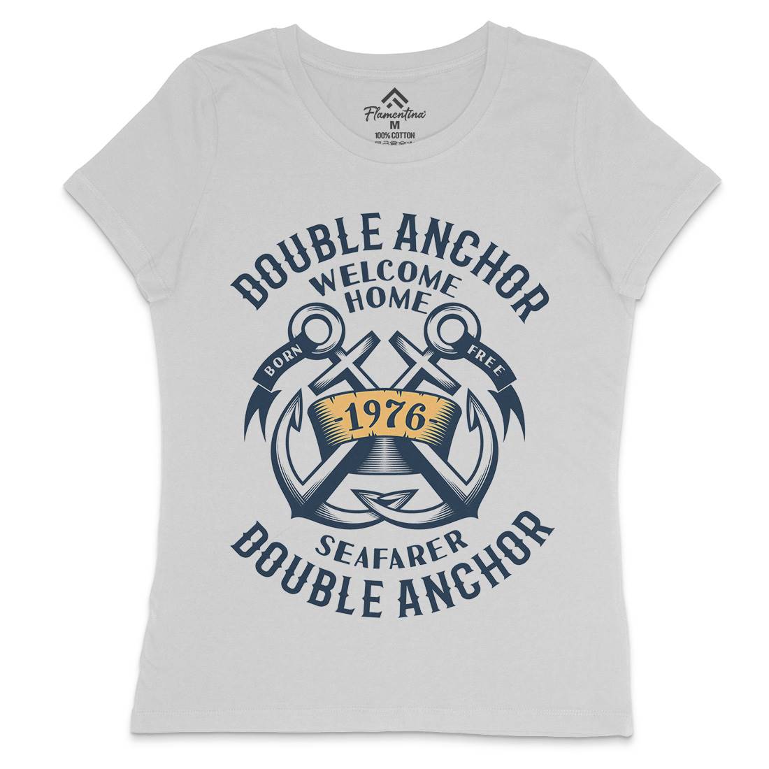 Double Anchor Womens Crew Neck T-Shirt Navy A400