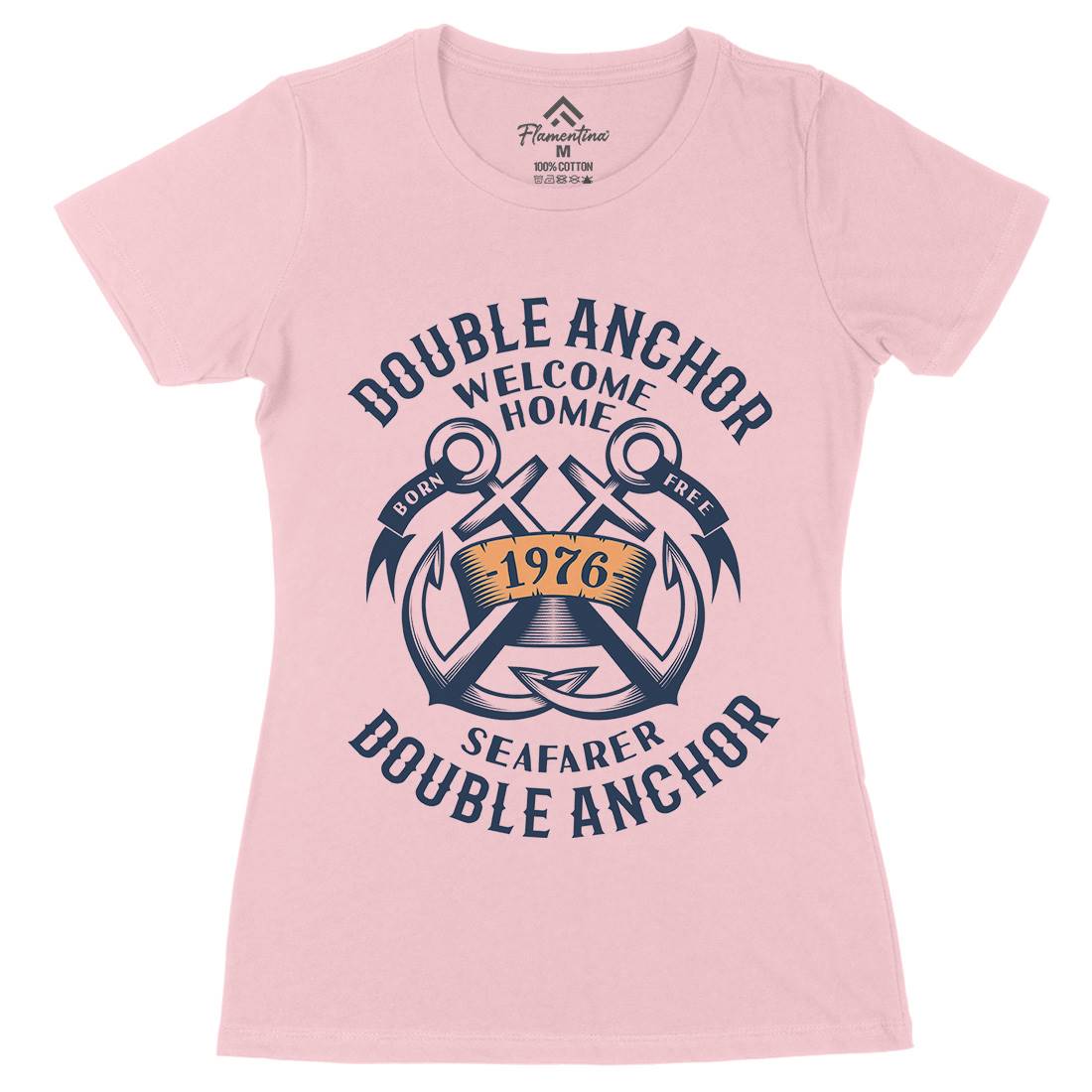 Double Anchor Womens Organic Crew Neck T-Shirt Navy A400