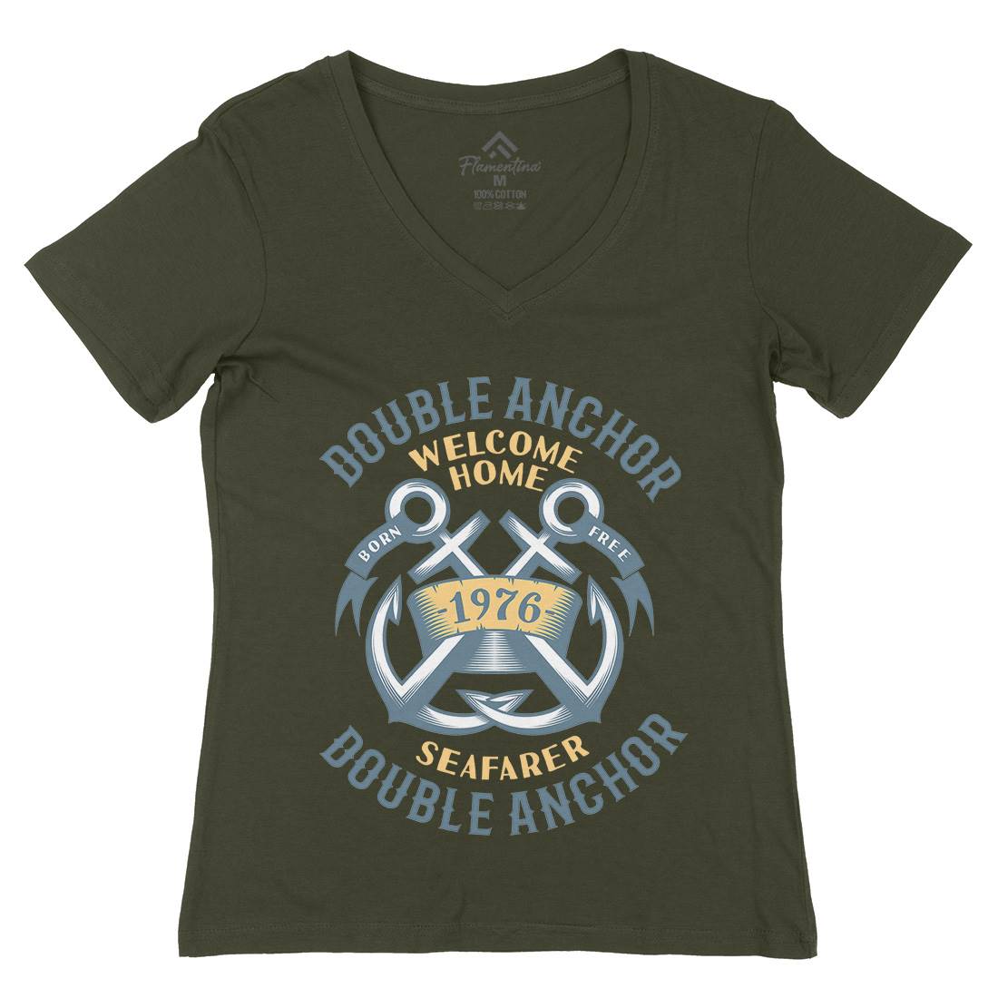 Double Anchor Womens Organic V-Neck T-Shirt Navy A400