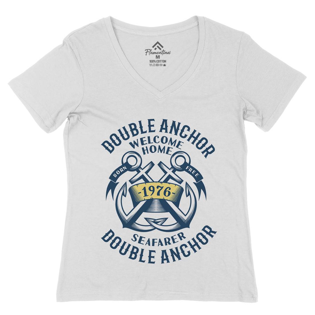 Double Anchor Womens Organic V-Neck T-Shirt Navy A400