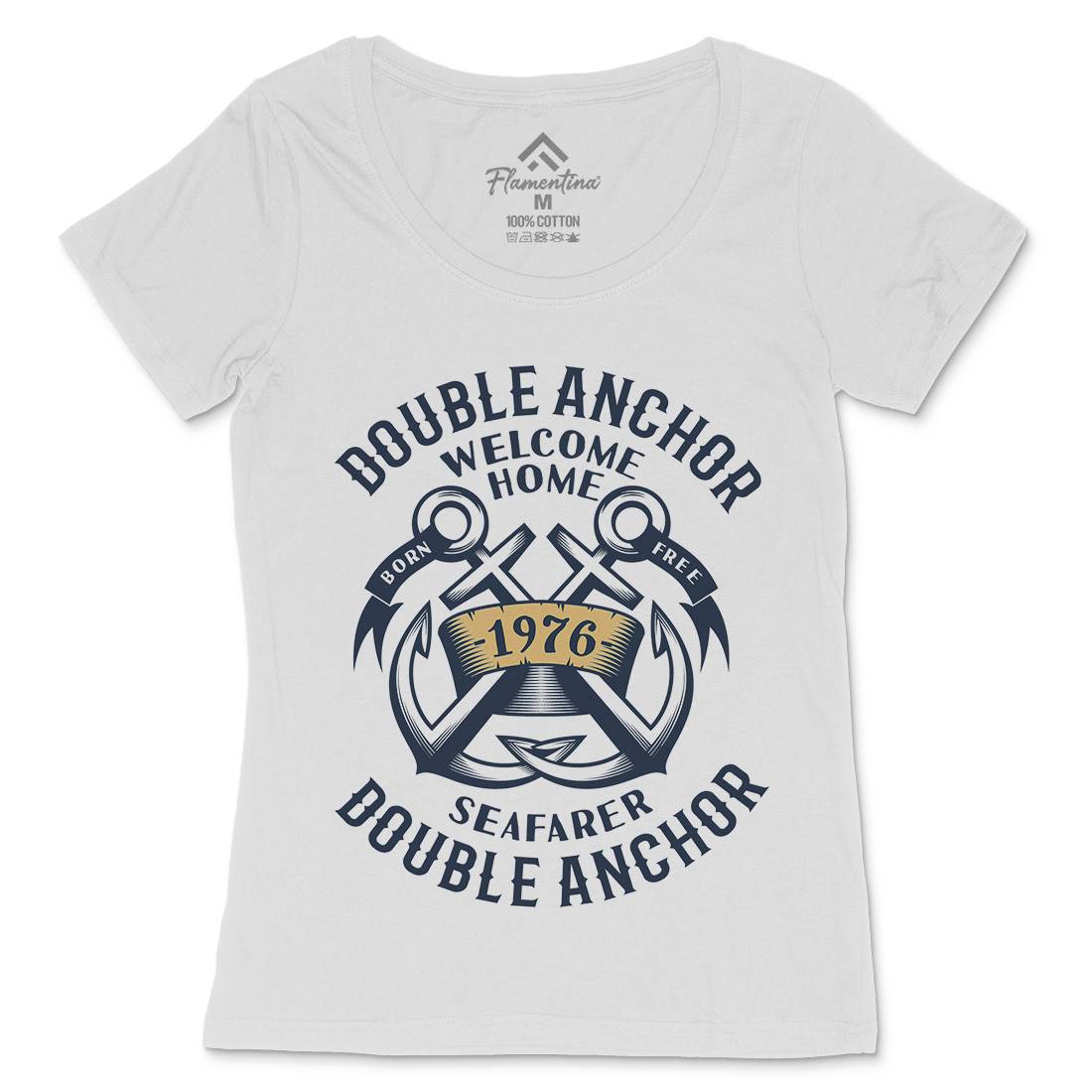 Double Anchor Womens Scoop Neck T-Shirt Navy A400