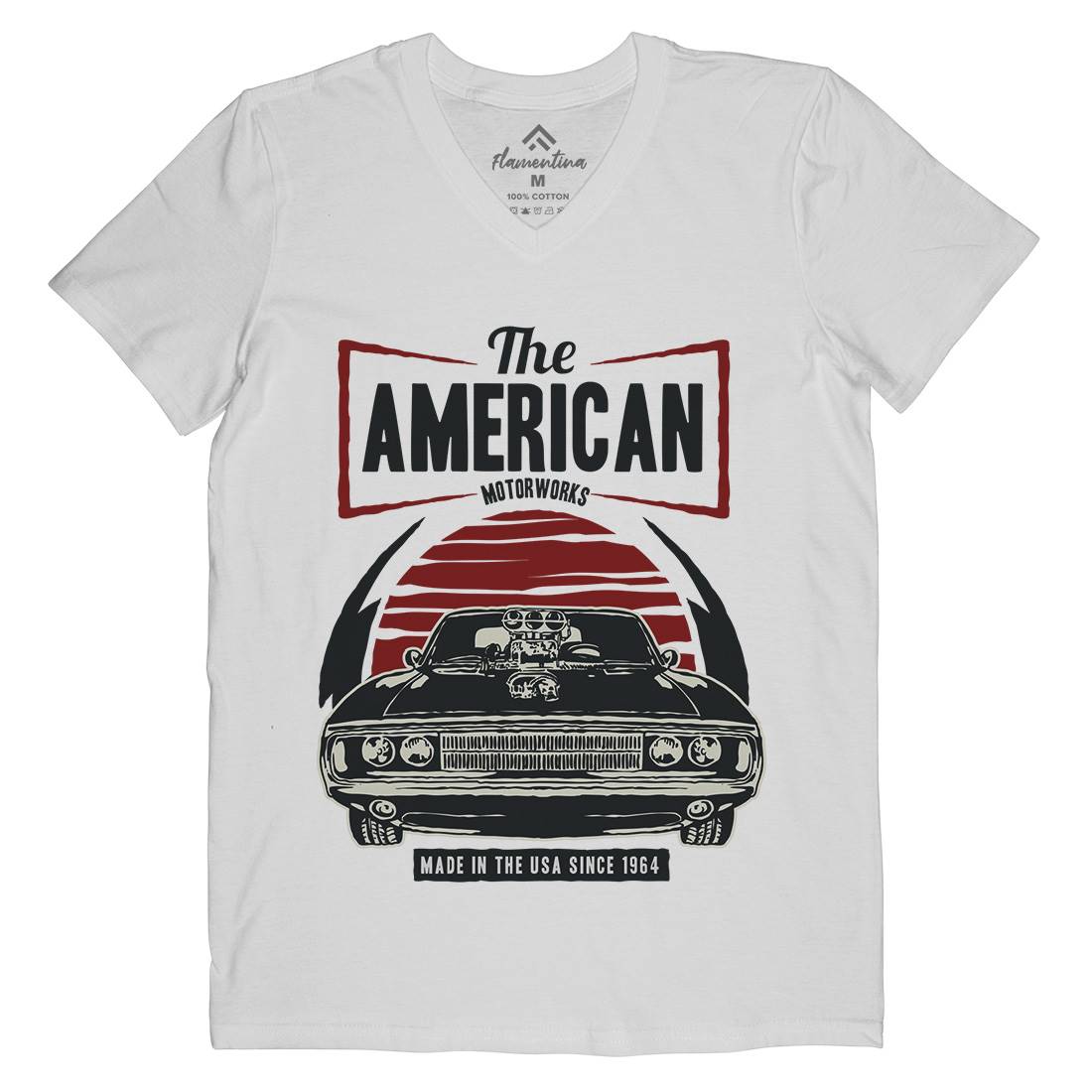 American Muscle Car Mens Organic V-Neck T-Shirt Cars A401