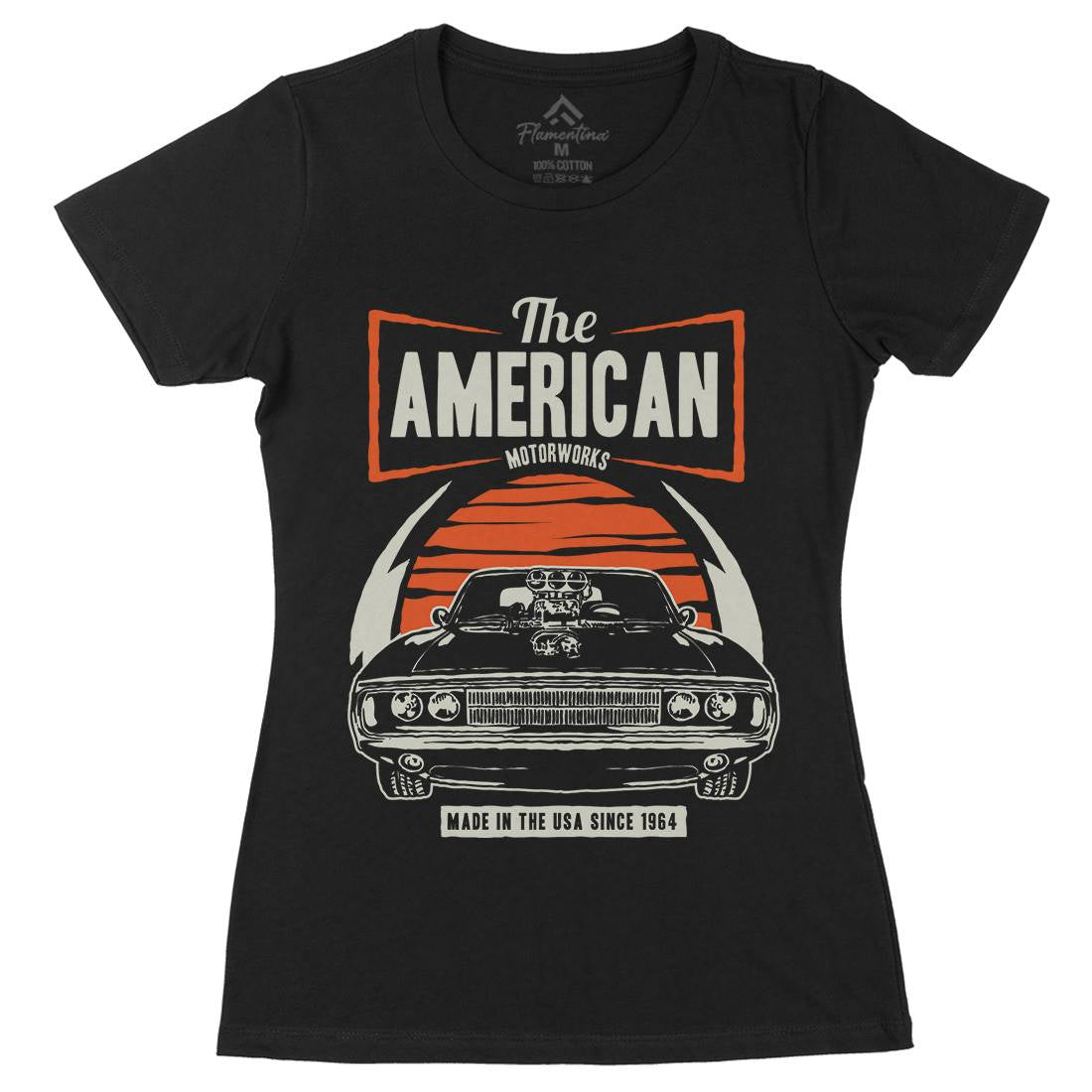 American Muscle Car Womens Organic Crew Neck T-Shirt Cars A401