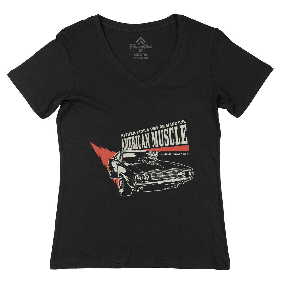American Muscle Womens Organic V-Neck T-Shirt Cars A402