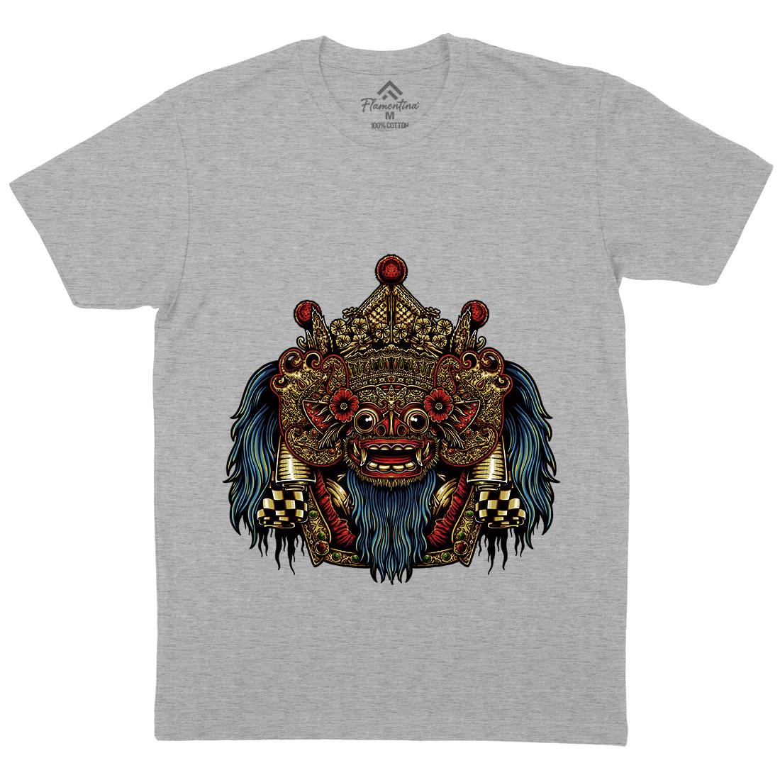 Barong Mask Mens Organic Crew Neck T-Shirt Religion A403