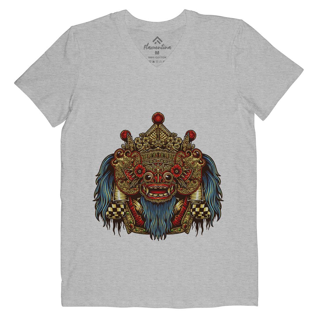 Barong Mask Mens Organic V-Neck T-Shirt Religion A403