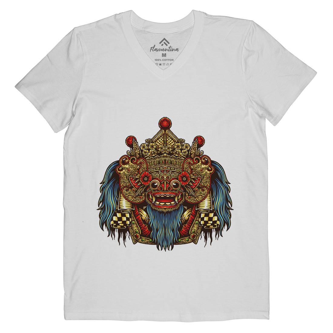 Barong Mask Mens V-Neck T-Shirt Religion A403